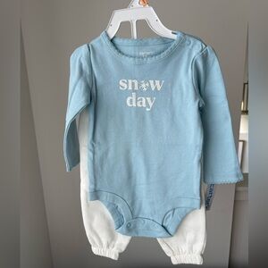 New Carter's Light Blue and White Snow Day Bodysuit and Pants